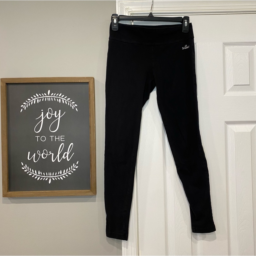 Spalding Black Cotton Spandex Blend Full Length Leggings Womens Small Neutral